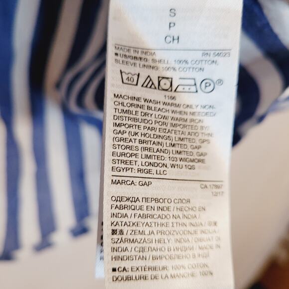 Gap blue and white chevron stripe vneck puff sleeve top Size S Fisherman Coastal - Picture 6 of 8